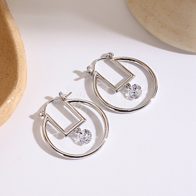 Brass & Clear Cubic Zirconia Hoop Earrings FS-WG3D18D-01-1