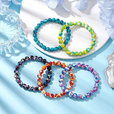 Round Dyed Synthetic Turquoise Beads Stretch Bracelets for Women BJEW-JB10608-1