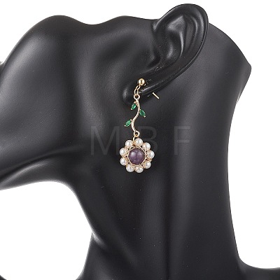 Flower 304 Stainless Steel Cubic Zirconia Dangle Stud Earrings EJEW-TA00800-02-1