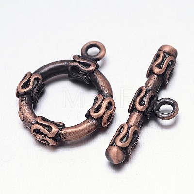 Brushed Red Copper Brass Ring Toggle Clasps KK-L116-04R-NF-1