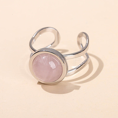 304 Stainless Steel & Natural Rose Quartz Cuff Rings FS-WGDE3F0-07-1
