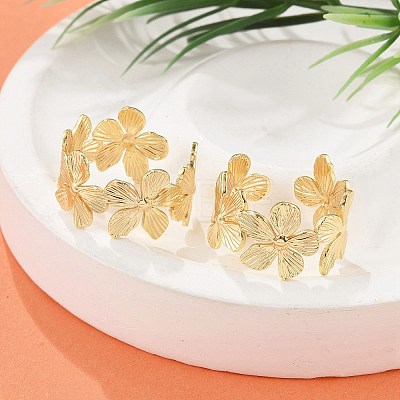 Flower Brass Cuff Rings for Women RJEW-B119-14G-04-1