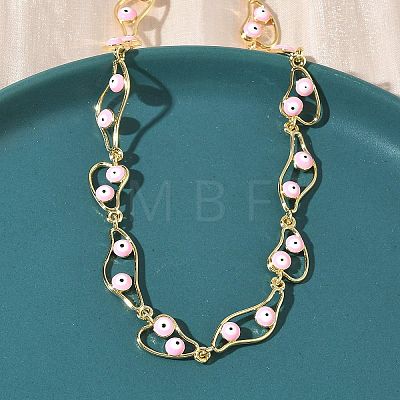 Brass Enamel Evil Eye Link Chain Necklaces NJEW-G183-01G-1