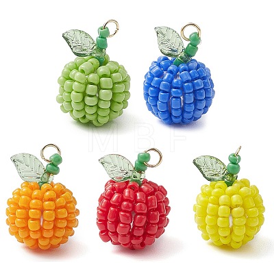 5Pcs 5 Colors Handmade Seed Beads Pendants PALLOY-TA00159-1