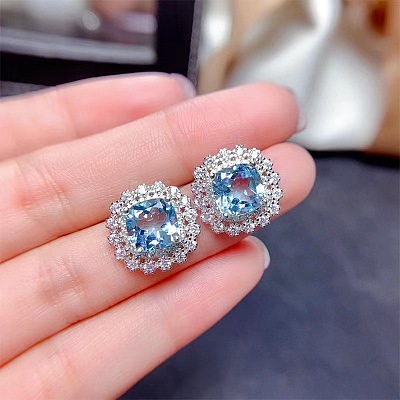 Square Alloy Rhinestone Pendant Necklace & Stud Earring & Finger Ring Sets WG30FCB-01-1