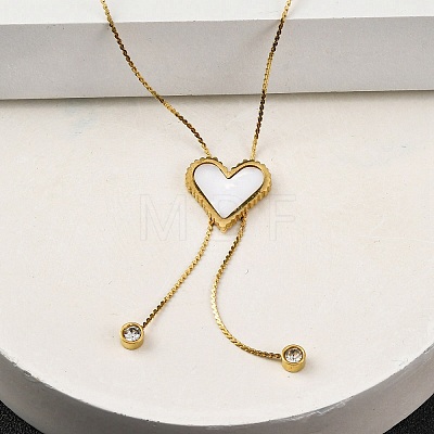 PVD Vacuum Plating 304 Stainless Steel Enamel Heart Pendant Necklaces NJEW-C063-03G-02-1