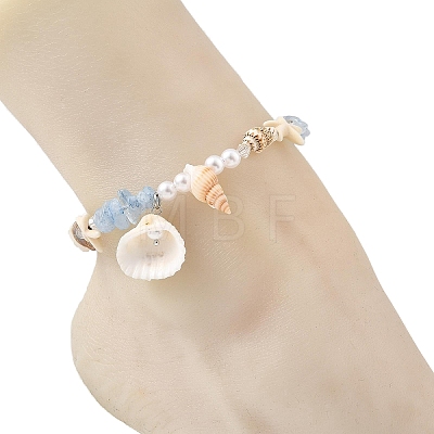 Ocean Natural Clam Shell Charm Anklets AJEW-AN00839-1