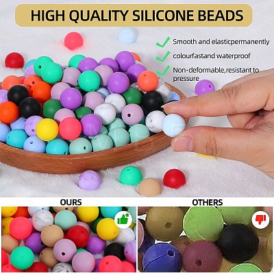 80Pcs Round Silicone Focal Beads SIL-SZ0001-24-12-1