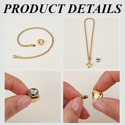 2Pcs 2 Colors Heart Non-Tarnish Stainless Steel Charm Bracelets BJEW-CN0001-22-1