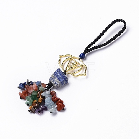 Natural Raw Lapis Lazuli & Mixed Stone Chips Tassel Pendant Decorations HJEW-P014-01G-03-1