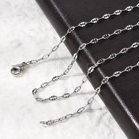 Tarnish Resistant 304 Stainless Steel Dapped Cable Chain Necklaces STAS-O053-03P-1