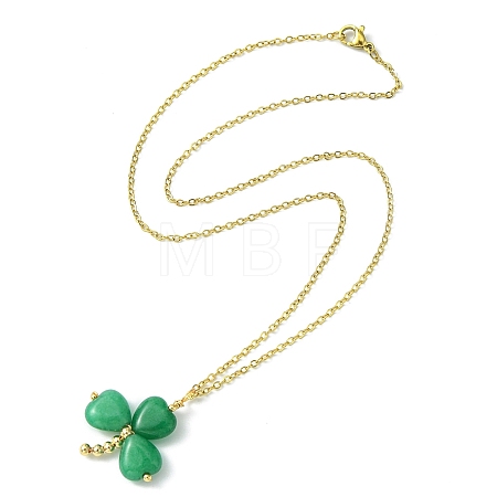 Saint Patrick's Day Clover Natural Malaysia Jade Pendant Necklace with 304 Stainless Steel Chains X-NJEW-JN04417-1