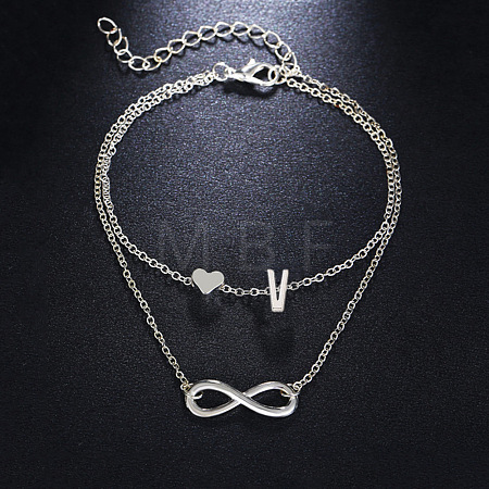 Alloy Infinity Heart Initial Charm Double Layer Anklets for Women FS-WG74AE6-22-1