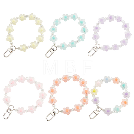 6pcs 6 colors Candy Color Flower Beaded Bracelet Resin Pendant Decorations HJEW-WR0001-05-1