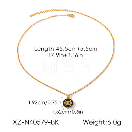 304 Stainless Steel Pave Cubic Zirconia and Enamel Evil Eye Pendant Necklaces WG396DB-01-1