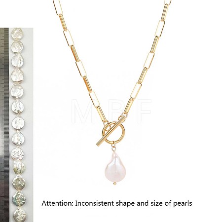 Natural Keishi Pearl Teardrop Pendant 304 Stainless Steel Paperclip Chain OT Necklaces for Women WG5218A-01-1