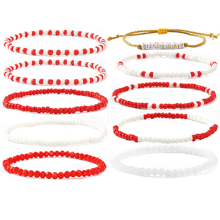 10Pcs Glass Seed Bead & Glass Stretch Bracelets ZB7764-1-1