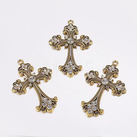 Alloy Rhinestone Cross Big Pendants LS-ALRI-1475-AG-RS-1