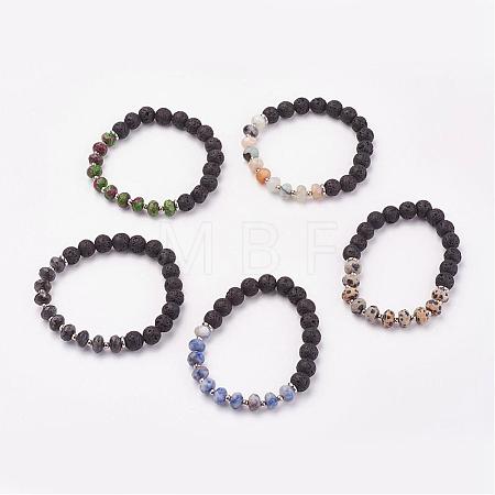 Natural & Synthetic Mixed Stone & Lava Rock Stretch Bracelets BJEW-JB03072-1