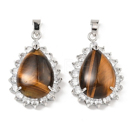 Natural Tiger Eye & Rhinestone Pendants G-K338-31P-09-1
