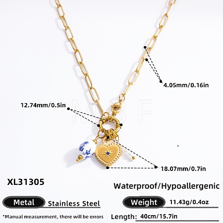 Ocean 304 Stainless Steel & Porcelain & Faux Pearl Pendant Necklaces FS-WG3F40F-03-1