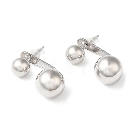 Rack Plating Brass Round Ball Front Back Stud Earrings EJEW-Q766-01P-1