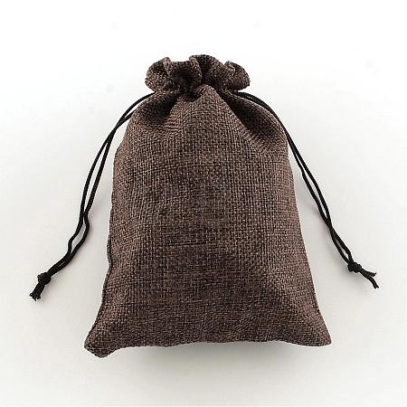 Polyester Imitation Burlap Packing Pouches Drawstring Bags ABAG-R004-14x10cm-10-1