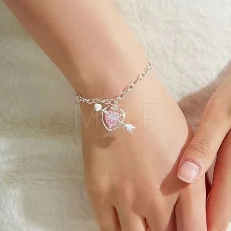 Valentine's Day Heart & Arrow Alloy Rhinestone Charm Bracelets FS-WG94D09-01-1