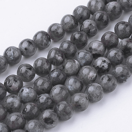 Natural Black Larvikite Bead Strands G-G735-57-6mm-1
