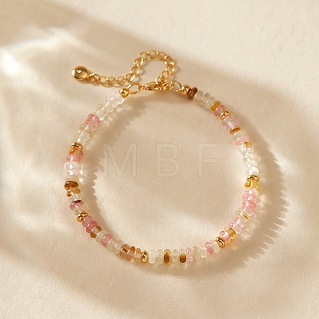 Handmade Watermelon Stone Glass Rondelle Beaded Bracelets with 304 Stainless Steel End Chains XL9343-7-1