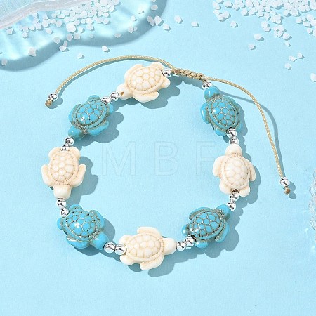 Adjustable Synthetic Turquoise & Non-magnetic Hematite Braided Bead Bracelets BJEW-JB13730-01-1