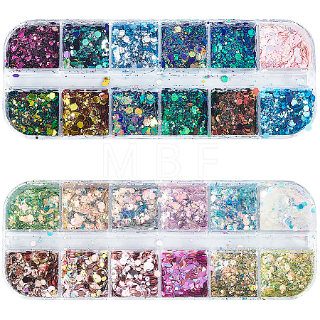 2 Bags 2 Colors 12 Grid Nail Art PET & ABS Sequins/Paillette MRMJ-SP0001-32-1