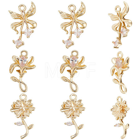 9Pcs 3 Style Brass Micro Pave Cubic Zirconia Pendants Sets KK-BBC0007-54-1