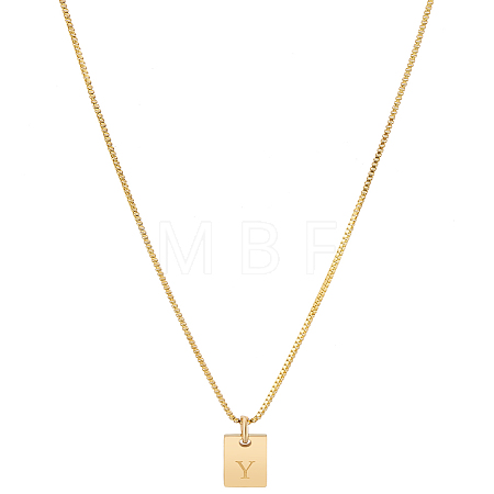1Pc Stainless Steel Letter Rectangle Pendant Necklaces NJEW-LP0001-34Y-G-1