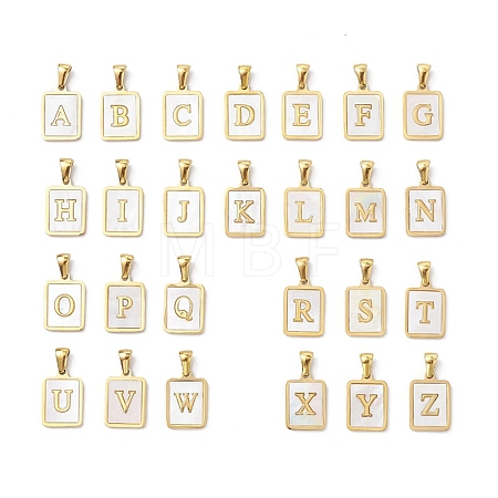 26Pcs Letter A~Z Ion Plating(IP) 304 Stainless Steel Pave Shell Pendants STAS-G327-01G-1