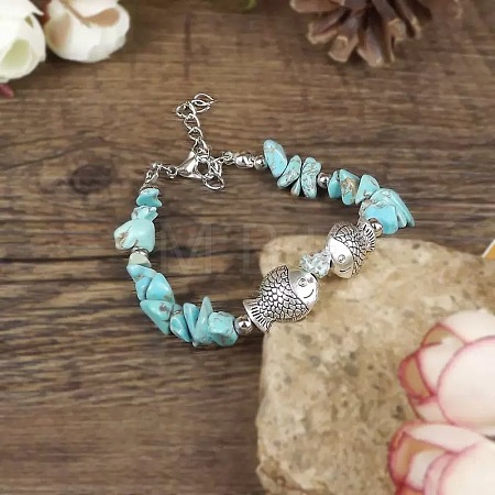 Synthetic Turquoise Chip & Alloy Beaded Bracelets for Women YV2517-1-1