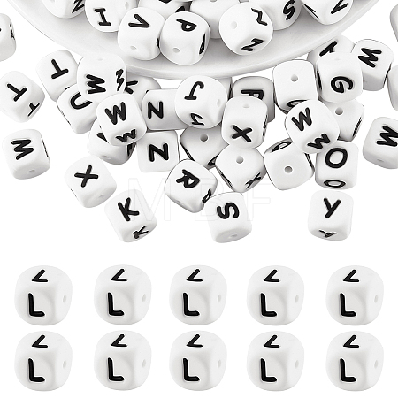 20Pcs White Cube Letter Silicone Beads SIL-YWC0003-06L-1