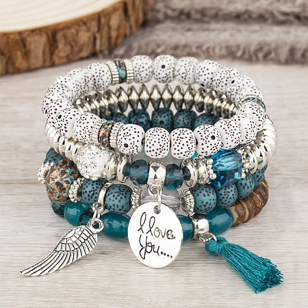 Boho Style Wood Beaded Stretch Bracelet Sets for Women WGE3C3B-54-1