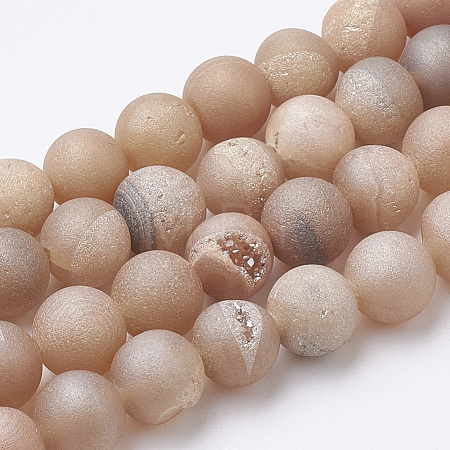 Electroplate Natural Druzy Geode Weathered Agate Beads Strands G-S284-10mm-09-1