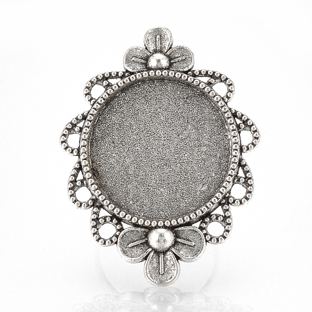 Vintage Adjustable Iron Finger Ring Components Alloy Flower Cabochon Bezel Settings PALLOY-O039-10AS-1
