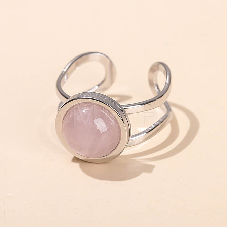 304 Stainless Steel & Natural Rose Quartz Cuff Rings FS-WGDE3F0-07-1