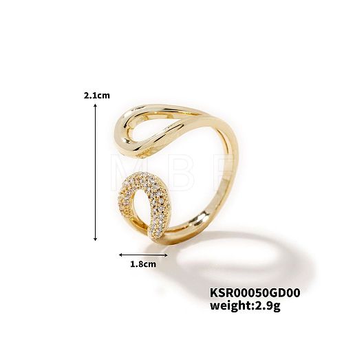 Minimalist Geometric Brass Micro Pave Clear Cubic Zirconia Cuff Ring AA5881-1