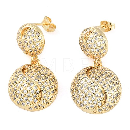 Brass Pave Clear Cubic Zirconia Stud Earrings for Women EJEW-S225-10G-01-1