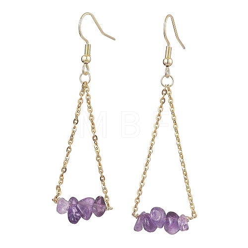 304 Stainless Steel with Natural Amethyst Dangle Earrings EJEW-JE06010-04-1