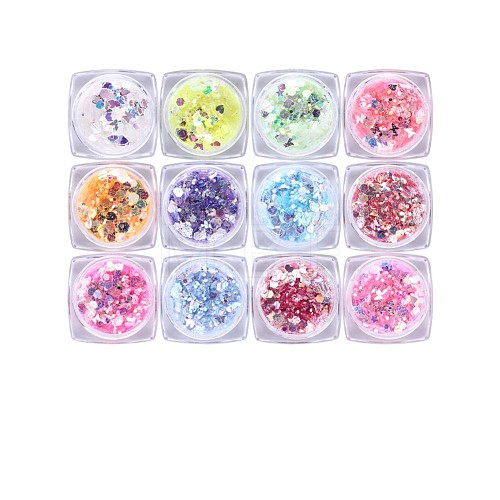 12 Jar Holographic Nail Glitter Powder Flakes Set MRMJ-T063-510-1