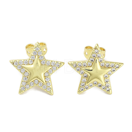 Star Brass Micro Pave Cubic Zirconia Stud Earrings for Women EJEW-E310-11G-1
