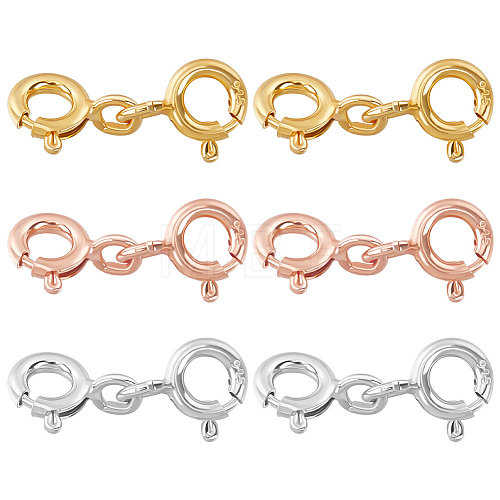 6Pcs 3 Colors Sterling Silver Double Spring Ring Clasps STER-BBC0001-68-1