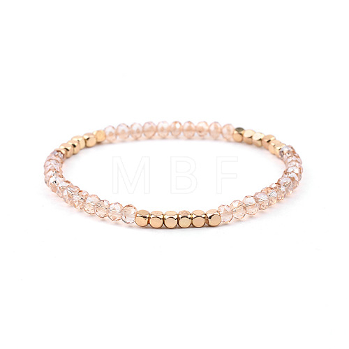 Gold-tone Miyuki Elastic Crystal Beaded Bracelet with Acrylic Tube Beads ST6874817-1