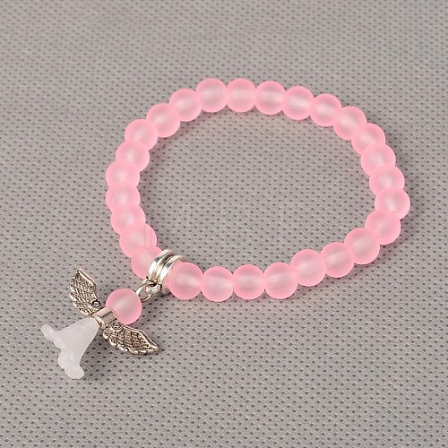 Stretchy Frosted Glass Beads Kids Charm Bracelets for Children's Day BJEW-JB01769-06-1