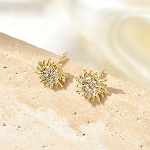 Brass Micro Pave Clear Cubic Zirconia Stud Earrings EJEW-R016-26G-08-1